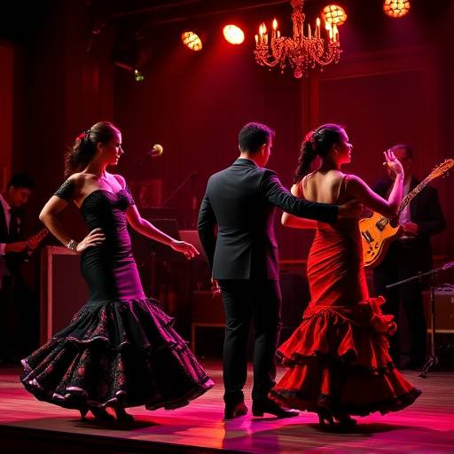 Bailarines de flamenco actuando con pasi&oacute;n en un tablao.