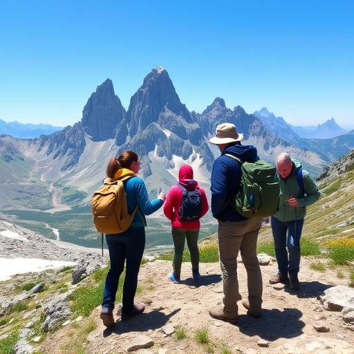 Grupo de personas participando en una ruta de senderismo guiada por un local en los Picos de Europa