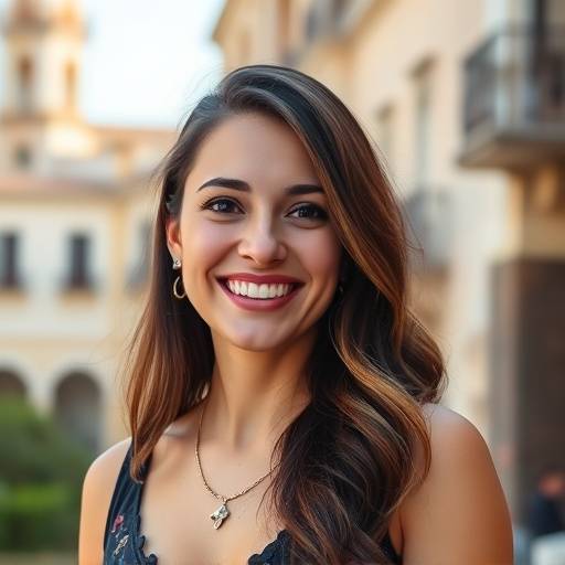 Retrato de Elena Romero, fundadora y CEO, con una sonrisa c&aacute;lida y detr&aacute;s de ella un fondo con elementos arquitect&oacute;nicos espa&ntilde;oles.