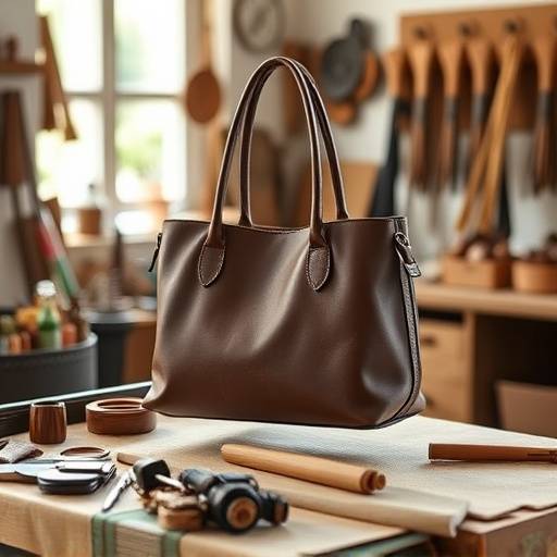 Taller de un artesano trabajando con cuero para crear un bolso de lujo.