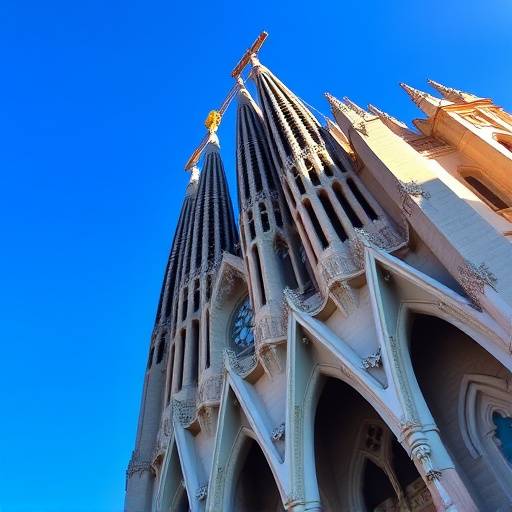 Vista de la Sagrada Familia en Barcelona con cielo azul